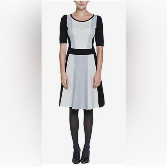 Boden Milano Black Gray Colorblock Knit Fit & Flare Dress Size 6 Career stretch - Picture 1 of 10